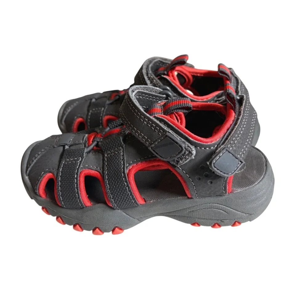Cat & Jack Boys Gray Red Closed Toe Fisherman Sandals Toddler Size 8 Strap Shoes